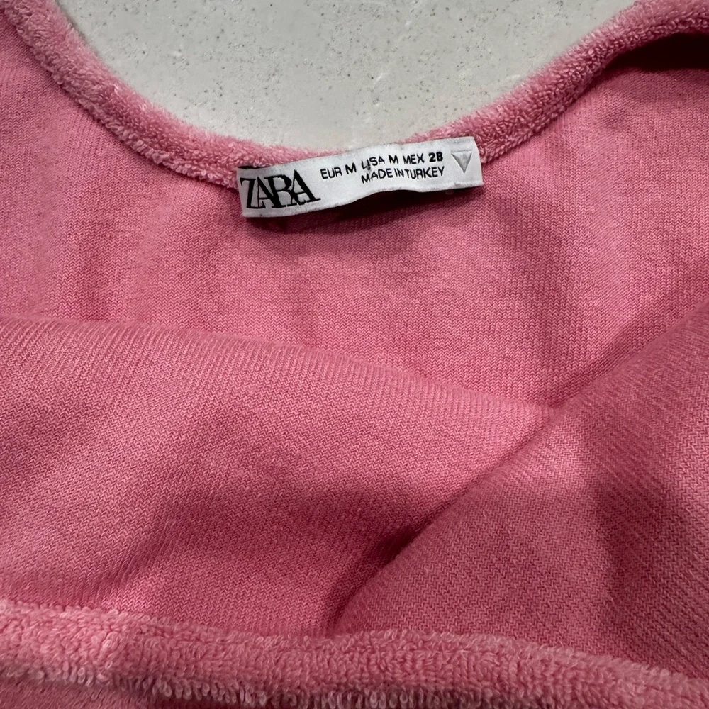 Zara Terry Toweling Bubblegum Pink crop tank top, Medium - Picture 5 of 6